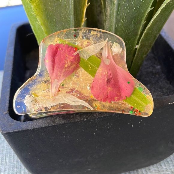 XMAS Handmade Pressed Flower Holiday Claw Hair Clip Mound Top - Picture 7 of 9